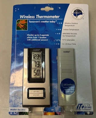 La Crosse Wireless Thermometer Sensor & Receiver Weather One 9117 Digital Clock - Image 1 of 2