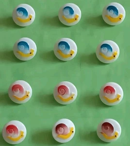 12 Vintage Kiddie Glass Buttons Animals ~  Cute Snails Blue, Red, Maroon Nice! - Picture 1 of 10