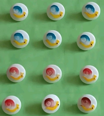 12 Vintage Kiddie Glass Buttons Animals ~  Cute Snails Blue, Red, Maroon Nice! - Image 1 of 4