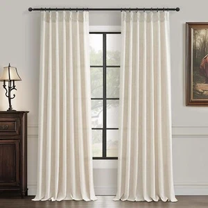 Semi Sheer Curtains 90 Inches Long for Bedroom Light Filtering Beige Birch Te... - Picture 1 of 7