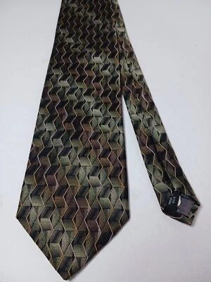 Corbata ancha PIATTELLI platino para hombre 100 % seda diseñador EE. UU. verde geométrico Foto 1 de 4