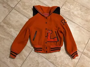 70s True Vintage Hatchers Varsity Letterman Jacket Size Small Orange - Picture 1 of 9