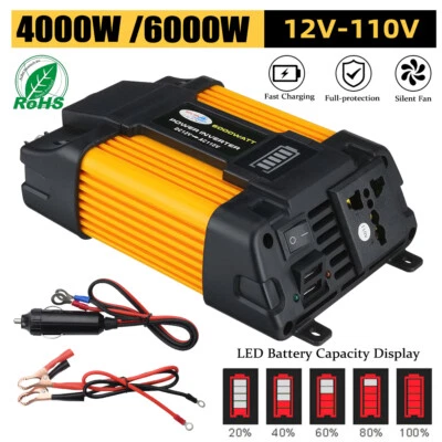 6000W Car Power Inverter 12V DC to 110V AC Power Converter Sine Wave Transformer - Image 1 of 4
