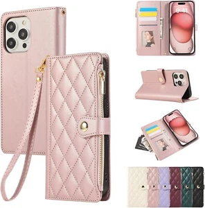 iPhone 16 Pro Plus PM Premium Leather Wallet Case Card Cash Magnetic Kick Stand - Picture 1 of 46