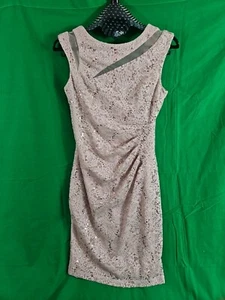 Scarlett Sequin Cutout Bodycon Dress Size 6 Sleeveless Lined Beige Ruched Side - Picture 1 of 14