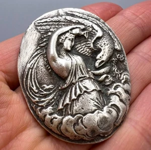 Antique Silver Phoenix Pendant Women’s Jewelry Mythical Bird Art Deco Gift 31 gr - Picture 1 of 8