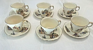 ANTIQUE ROYAL WINTON GRIMWADES OLD ENGLISH MARKETS 6 TEACUPS 8 OZ ENGLAND - Picture 1 of 7