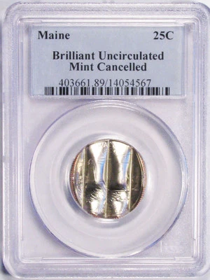 MAINE 25c STATE QUARTER 2003P MINT CANCELLED ERROR COIN IN A PCGS HOLDER - Image 1 of 2