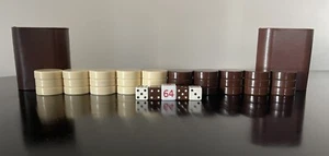 Backgammon Crisloid Bakelite Set Brown Cream 1.4” x 0.4” - Picture 1 of 5