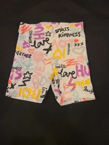 Pre-Owned Wonder Nation Girls White Biker Stretch Shorts Words Heart Star XS 4-5 - Picture 1 of 2