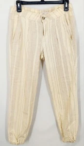 Prana Size 0 Pleated Linen Jogger Natural Ivory Color With Brown Stripes - Picture 1 of 3