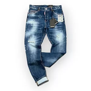New DSQ2 Size 31 Men's Stretchy Washed Ripped Slim Fit Dark Blue Jeans - Picture 1 of 4