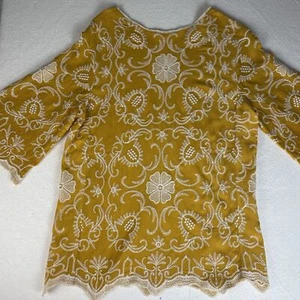 Solitaire Yellow Embroidered Floral Bobo Top Women's M - Picture 1 of 7