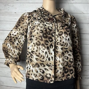 Sere Nade Leopard Print Cropped Jacket Small Semi-Sheer Single Button 3/4 Sleeve - Picture 1 of 12