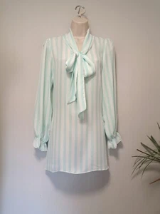 Striped Semi Sheer Chiffon Oversized Tie Neck Blouse | QED London | UK 10 - Picture 1 of 12