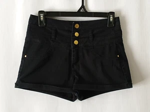 Refuge Womens Black Shorts 4-Stretch, HighRise, Cuffed, 2" Inseam, Gold Buttons - Picture 1 of 9