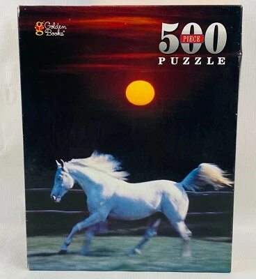 White Horse at Sunset 500 Piece Jigsaw Puzzle Golden 14x18 1998 New - Image 1 of 4