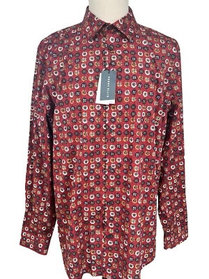 Perry Ellis Long Sleeve Stretch Shirt Tall 2XLT Red Medallion Print NEW - Image 1 of 4