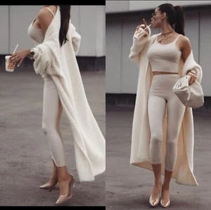 Hot Loose Outerwear Woollen Coat Warm Long Oversized knitted Faux Mink Cardigan - Picture 1 of 11