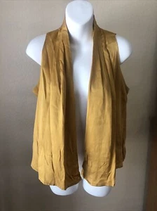 Vintage DIANE GILMAN Silk water fall open front vest Mustard Size S/M - Picture 1 of 9