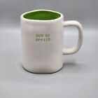 Whimsical Rae Dunn Typewriter Font Ceramic Mug Cup OUT OF OFFICE White Green