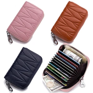 RFID Women Genuine Leather Short Wallet Credit Card Holder Zipper Purse Gift - Picture 1 of 29