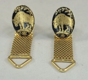 Vintage Sternzeichen Stier der Stier Wickel Manschettenknöpfe schwarz oval goldfarben - Bild 1 von 6