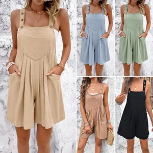 Solid Color Suspender Back Shorts Jumpsuit - Picture 1 of 13