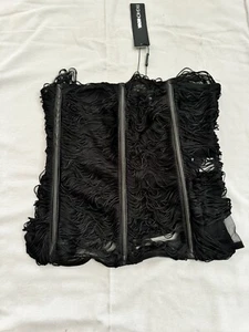 Fashion Nova Black Fringe Mesh Corset Women's Small Zipper Closure - Picture 1 of 9