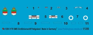 Peddinghaus-Decals 1/1250 3178 SMS Großlinienschiff Helgoland - Photo 1 sur 1