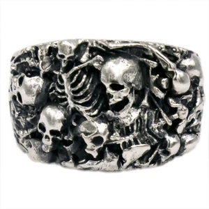 17g heavy skull skeleton grave goth biker rocker 925 sterling silver mens ring - Picture 1 of 12