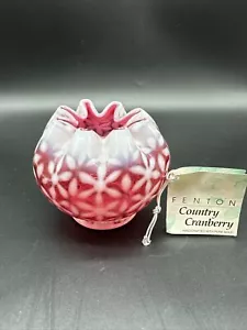 Vintage Fenton Country Cranberry Rose Bowl Vase Opalescent Ruffled Snowflake - Picture 1 of 7