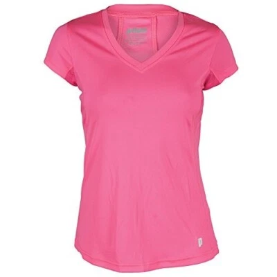 Camiseta de tenis Prince para mujer con cuello en V y manga corta, rosa, mediana Foto 1 de 4