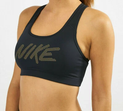 Nike Victory Medium-Impact Black/Gold Graphic Sports Bra (928871-010) Size XS NT - Image 1 of 4
