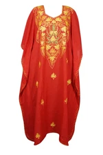 Orange Maxi Kaftan Embroidered Resort Wear Kimono Beach Cover Up Caftan 3X