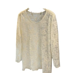 Women Lace Sheer Shirts Tops Mesh T-shirts Floral Round Neck Retro Casual - Picture 1 of 7