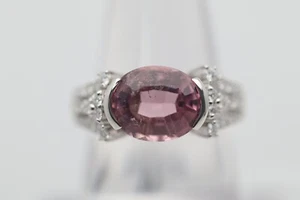 Women's 6 Carat Pink Tourmaline 0.60 Carats Diamond 18k White Gold Ring Size 8 - Picture 1 of 3