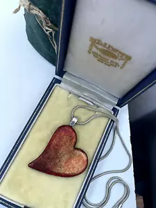 GORGEOUS MODERNIST 925 SOLID STERLING SILVER RED FOIL HEART PENDANT NO CHAIN - Picture 1 of 11