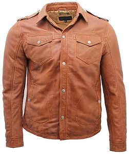Chaqueta vaquera vintage de cuero bronceado para hombre - Imagen 1 de 9