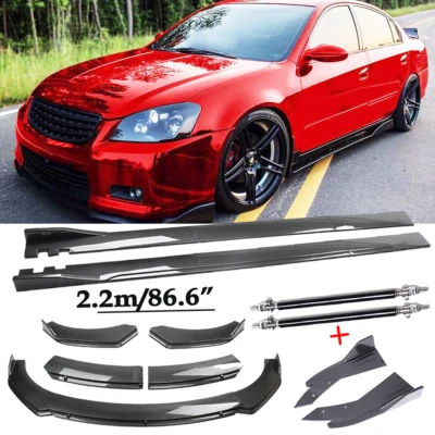 For Nissan Altima Carbon Fiber Front Bumper Lip Spoiler 86.6" Side Skirt Kit Foto 1 de 4