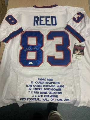 ANDRE REED SIGNED AUTO BUFFALO BILLS WHITE STAT PRO BOWL JERSEY JSA AUTOGRAPHED - Image 1 of 3