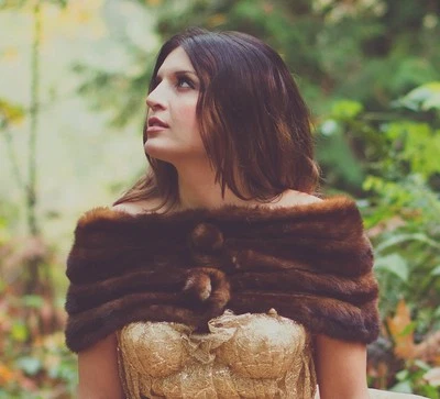 GENUINE Vintage VTG Brown Double Button Fur Stole Cape Bolero Evening Wrap - Image 1 of 4