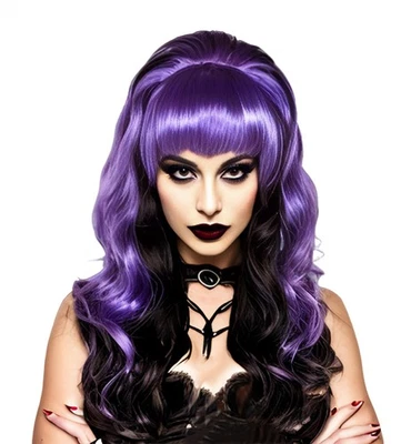 Pelucas negras mixtas púrpura colmena retro de 20 pulgadas para mujer peluca larga ondulada con... Foto 1 de 4