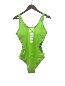 Aqua Eve neongrüner Badeanzug Damen Cut-Out Crisscross Monokini - Bild 1 von 4