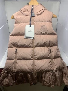 Moncler Brannec Gilet Puffer Vest Women's 1 Small Pink Ruffle Hem Full Zip NWT - Picture 1 of 23