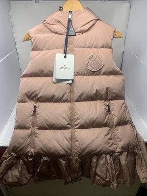 Moncler Brannec Gilet Puffer Vest Women's 1 Small Pink Ruffle Hem Full Zip NWT - Image 1 of 4