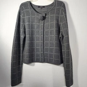 Alex Marie Cardigan Jacket Sz L Gray White Pompom Button Long Sleeve - Picture 1 of 18