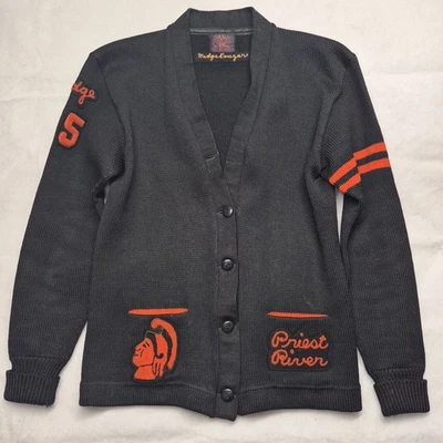 Cárdigan Universitario de Lana Negro Midge Cougar 55 Priest River Suéter Letterman De Colección  Foto 1 de 4