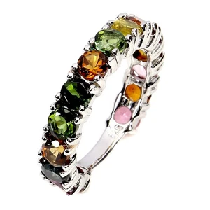 Anillo de plata de ley 925 redondo turmalina 4 mm piedras preciosas naturales joyería tamaño 9 - Imagen 1 de 14