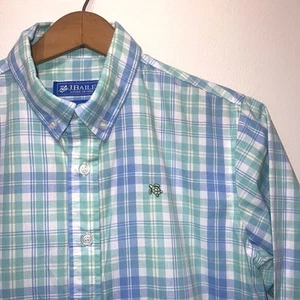 J Bailey Boys Blue Green Plaid Long Sleeve Button Down Roscoe Shirt Size 10 - Picture 1 of 8